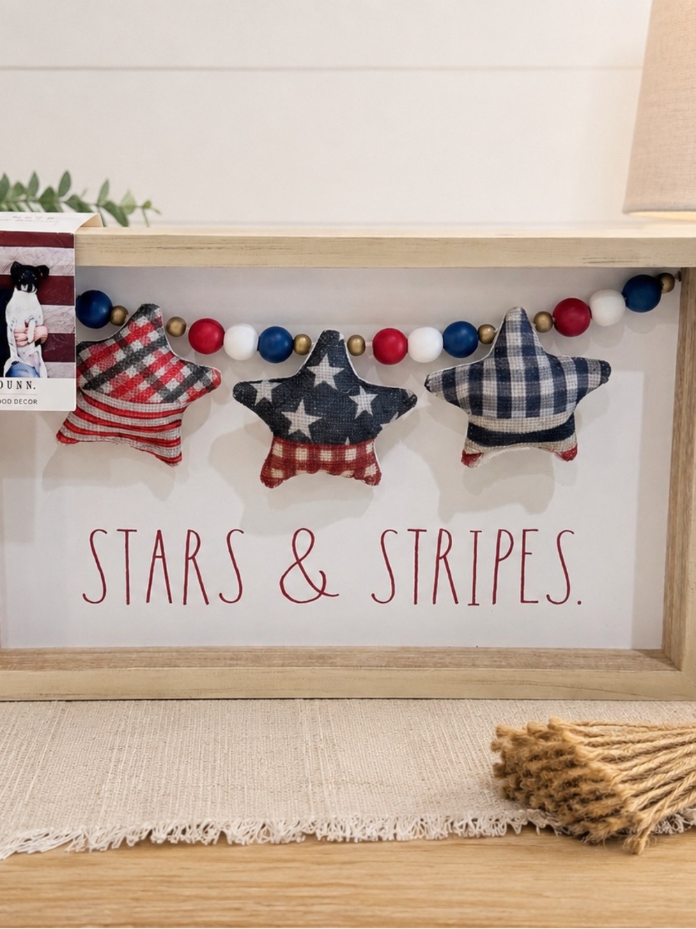 NWT Rae Dunn Stars & Stripes Patriotic Framed Wood Decor